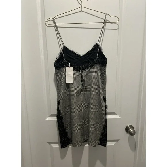 Zara Trafaluc Houndstooth Lace Trim Slip Mini Dress NWT Sz S - Picture 10 of 10